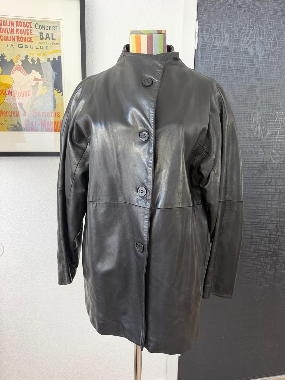 Vintage Ellen Tracey Genuine Leather Unique High Neck Leather Jacket - Picture 3 of 7